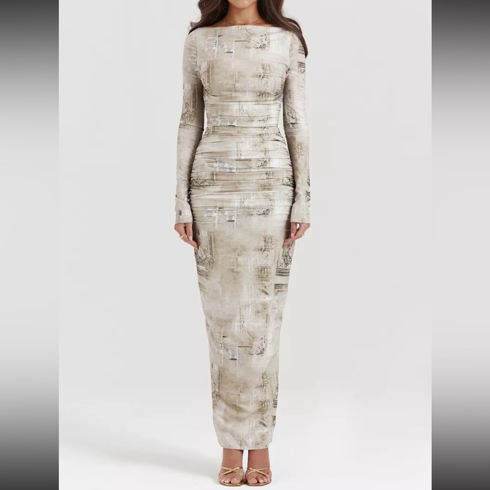 HOUSE OF CB 'Lanetta' Pale Sage Print Maxi Dress /Size S